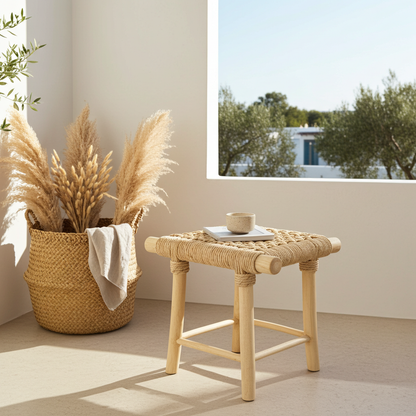Teakhouten kruk naturel FSC 100% decoratieve kruk