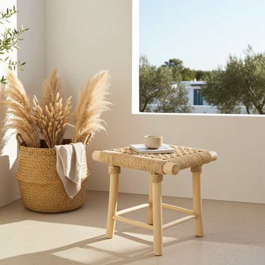 Teakhouten kruk naturel FSC 100% decoratieve kruk