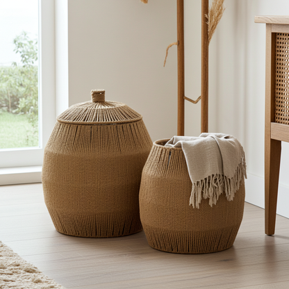 Ronde jute manden naturel set van 2 opbergmanden