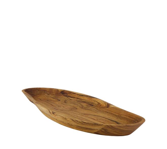Langwerpige organische schaal van FSC 100% acaciahout met een prachtige natuurlijke houtnerf. Met zijn royale formaat van 58x24 cm een warme blikvanger in je interieur.
