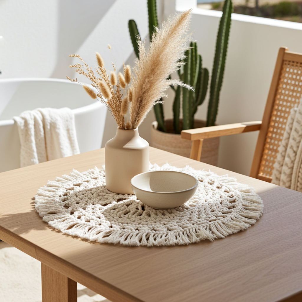 Placemat katoen met franjes wit Ø38 cm