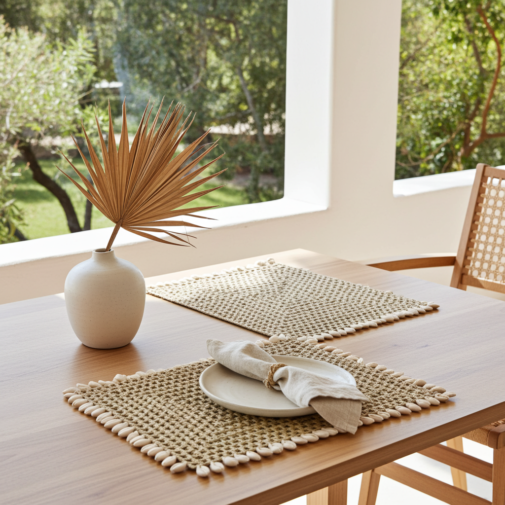 Placemat schelpen mix naturel set van 2 Ø50 cm