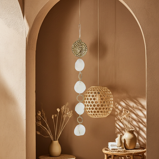 Rattan capiz slinger naturel set van 3 70 cm decoratie