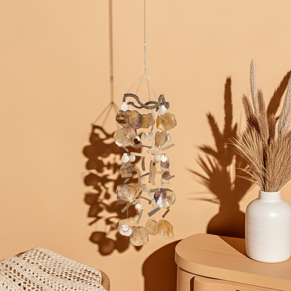 Schelpen mobile hanger perzik naturel 80 cm decoratie
