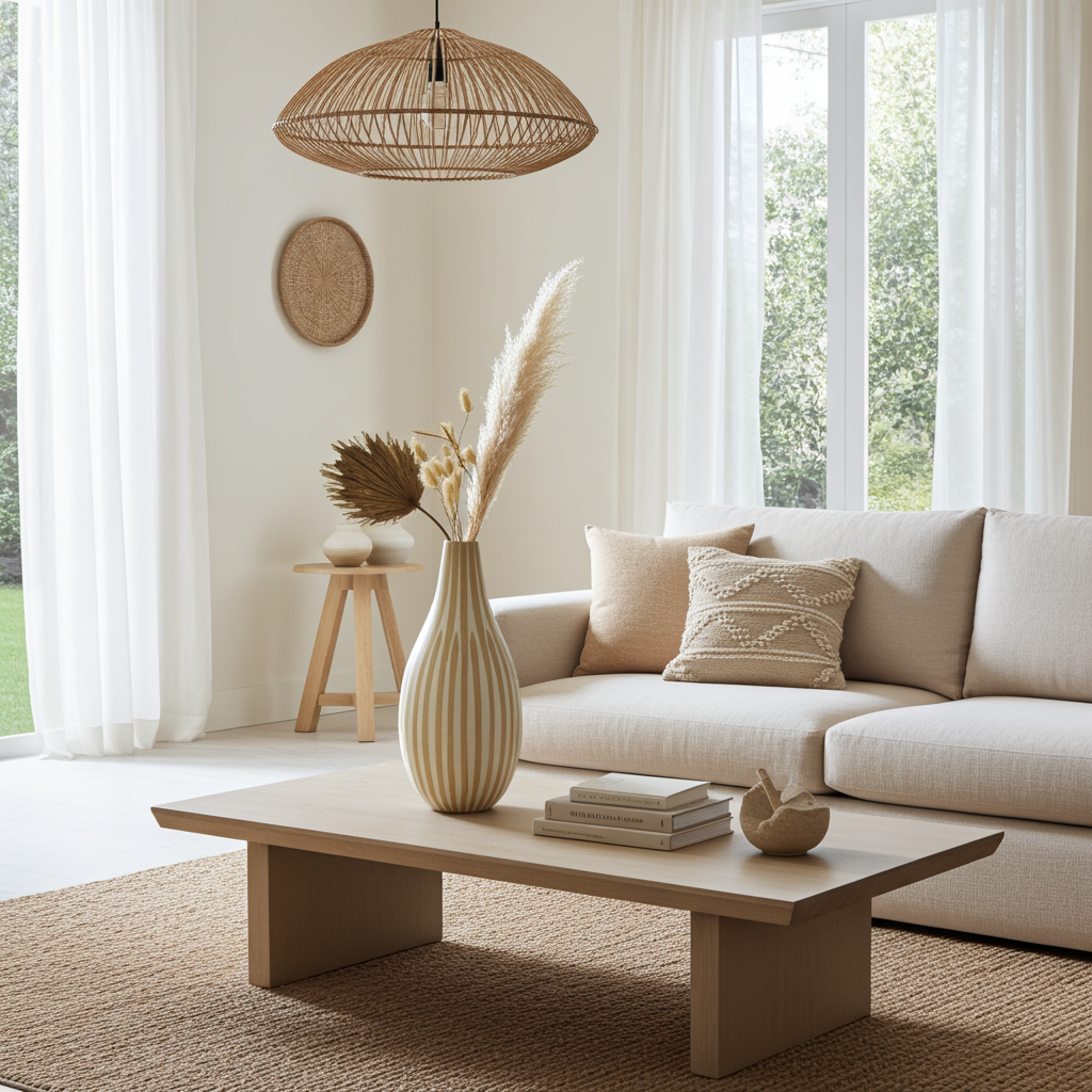 Bamboe vaas crème FSC 100% decoratieve vaas 43 cm