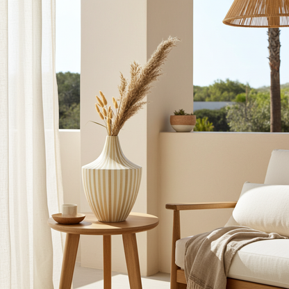 Bamboe vaas crème FSC 100% decoratieve vaas 31 cm