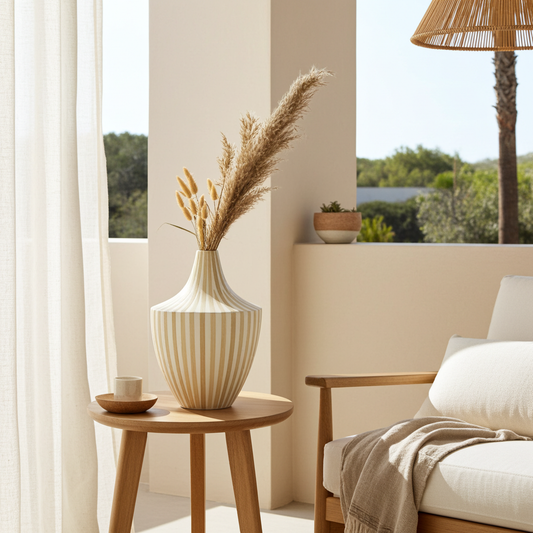 Bamboe vaas crème FSC 100% decoratieve vaas 31 cm