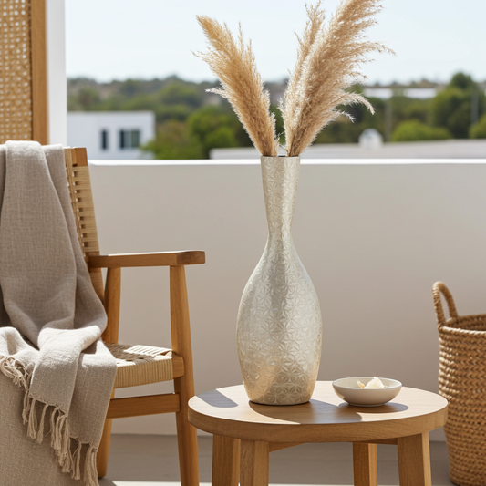 Capiz bamboe vaas wit FSC 100% hoge vaas 68 cm