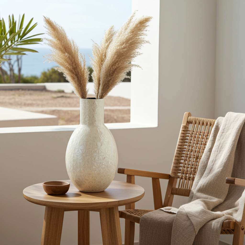 Capiz bamboe vaas wit decoratieve vaas 45 cm