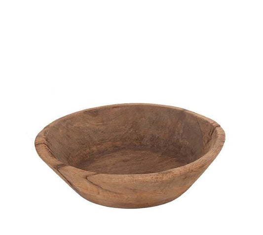 Robuuste vintage houten schaal in een warme bruine tint. De ronde, diepe vorm en natuurlijke houtstructuur maken deze schaal een sfeervolle blikvanger in je interieur.