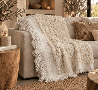 Bouclé plaid gebroken wit – zachte deken 125x150 cm - Youna Label