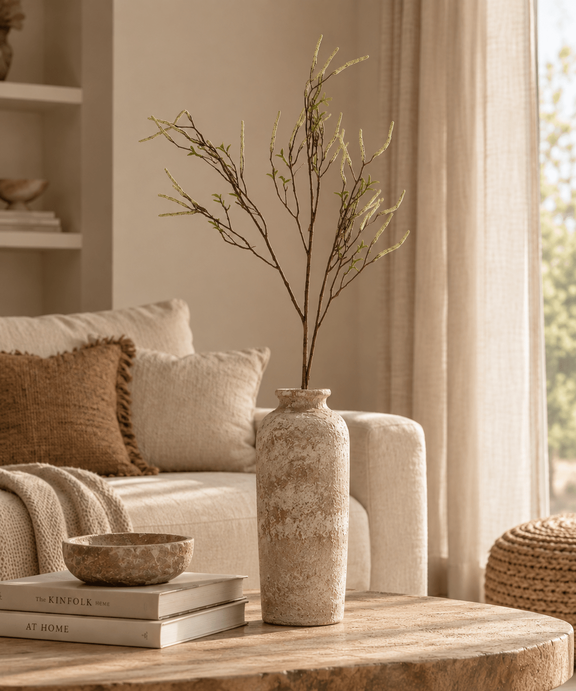 Decoratieve kunsttak naturel/groen – 108 cm - Youna Label