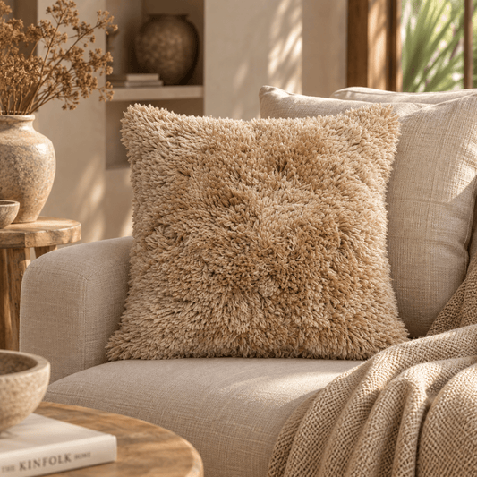 Fluffy sierkussen beige – 45x45 cm - Youna Label