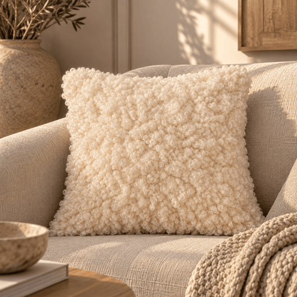 Fluffy sierkussen crème – 45x45 cm - Youna Label