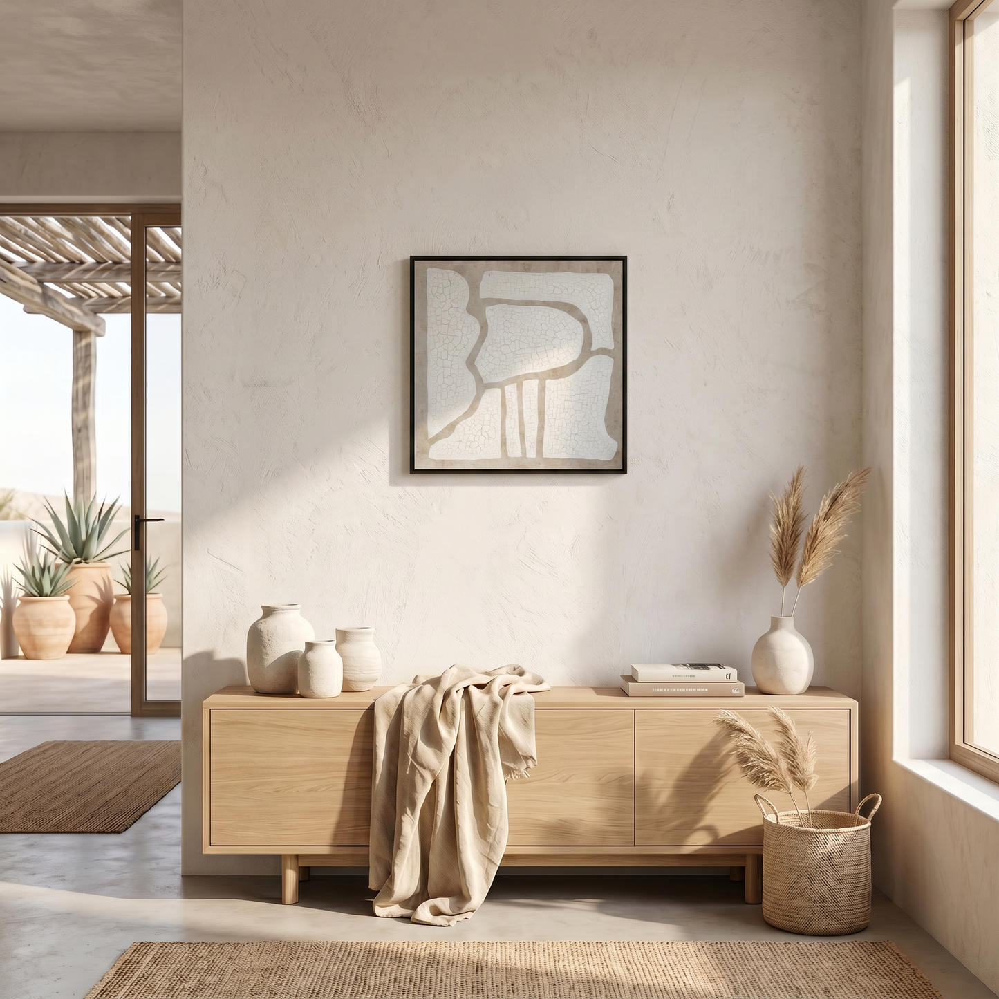Minimalistische wanddecoratie canvas met lijst gebroken wit 70 cm