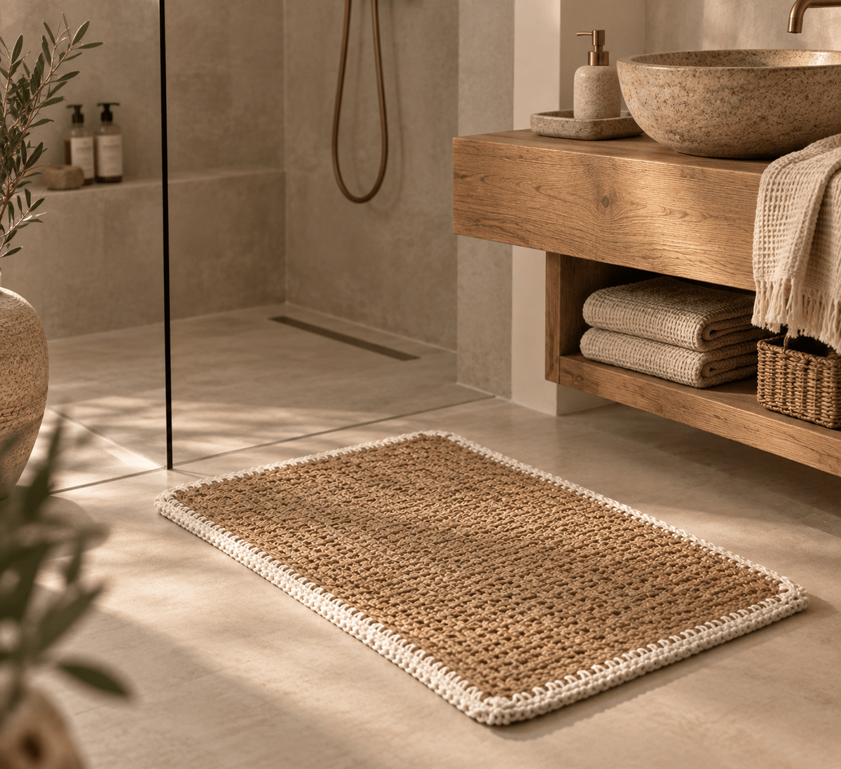 Jute vloermat naturel met witte rand - Youna Label