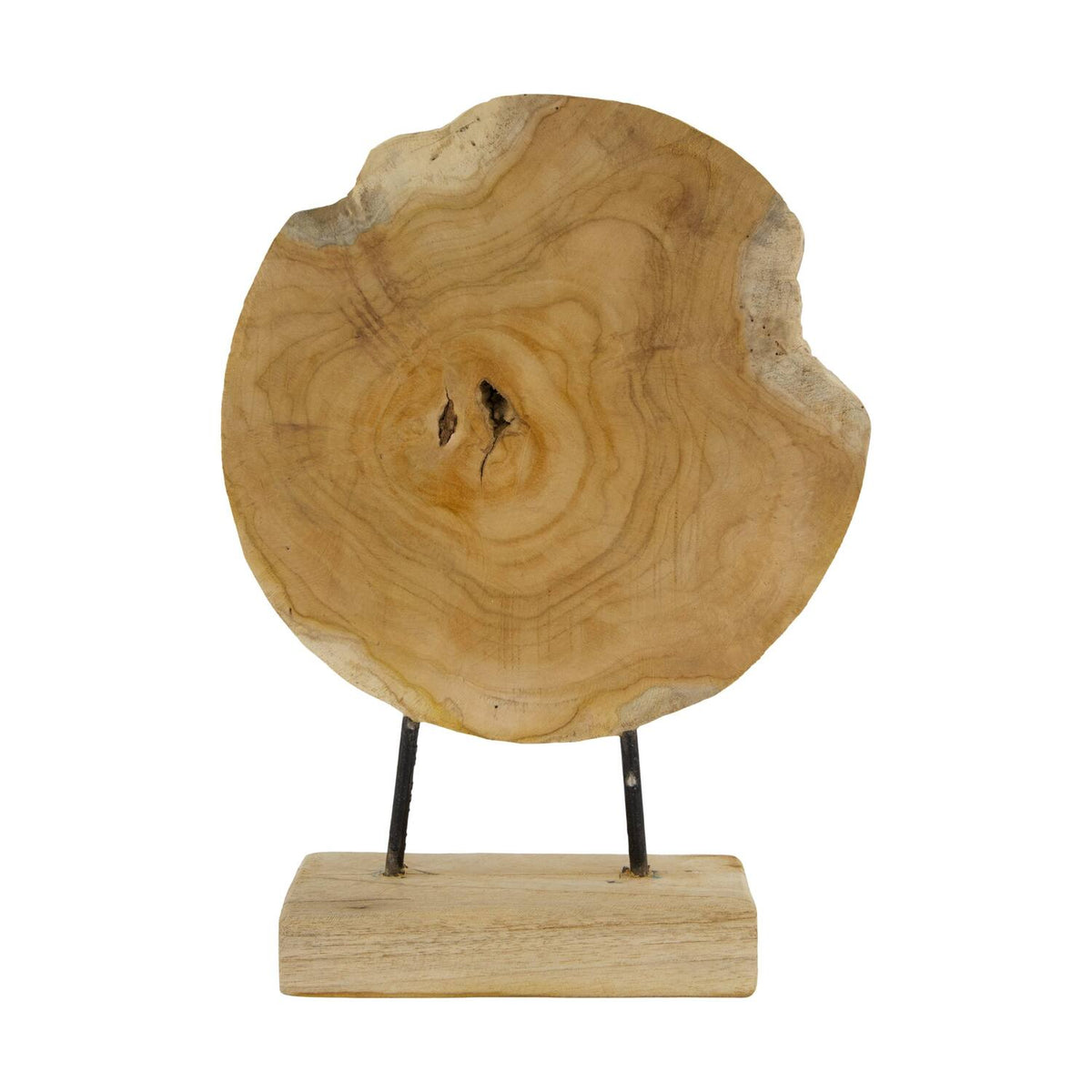 Rond teakhouten ornament met schelpen op standaard – 28x8x38 cm - Youna Label