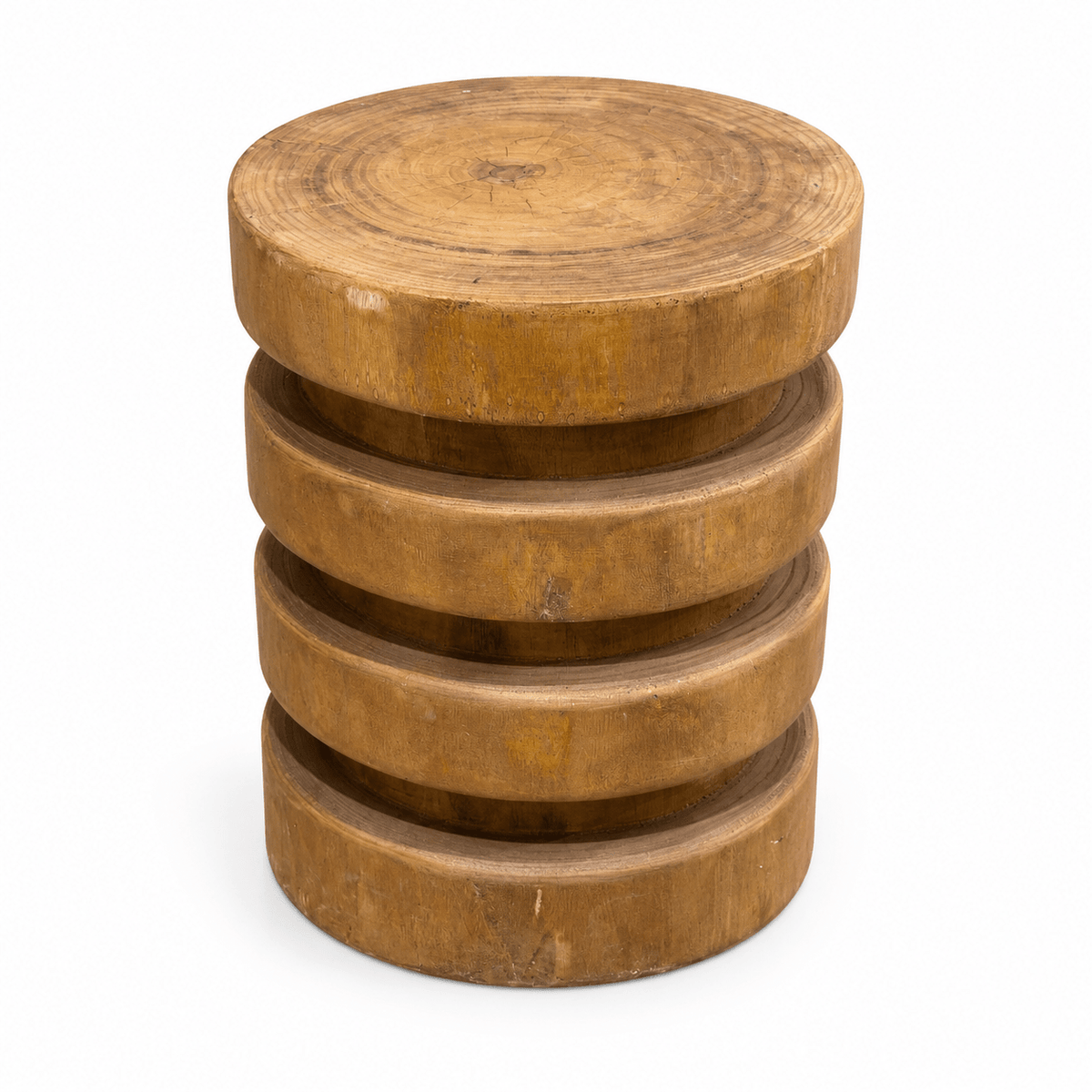 Ronde houten bijzettafel met ribbels bruin – 38x38x48 cm - Youna Label