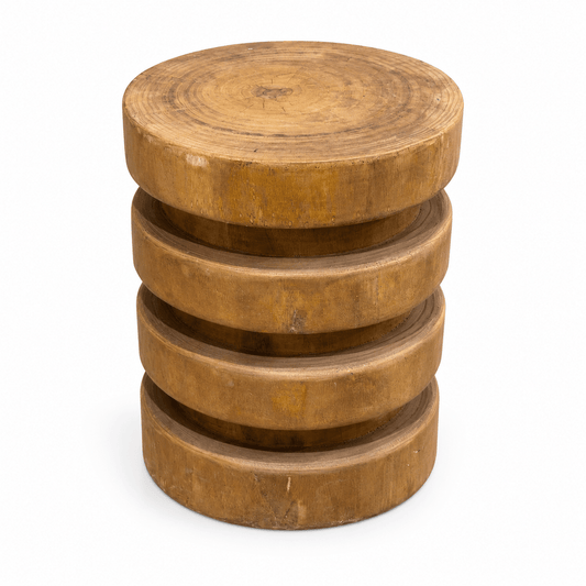 Ronde houten bijzettafel met ribbels bruin – 38x38x48 cm - Youna Label