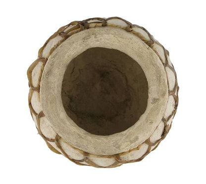 Ronde papier-maché pot met vlechtwerk crème – 26x26x23 cm - Youna Label