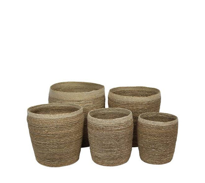 Set van 5 ronde zeegras manden naturel – 23 t/m 38 cm - Youna Label