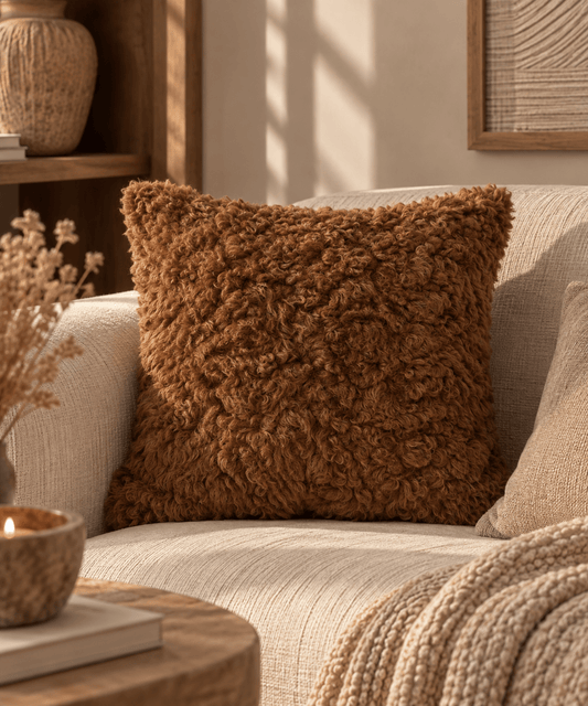 Sierkussen bruin met fluffy rand – 45x45 cm - Youna Label