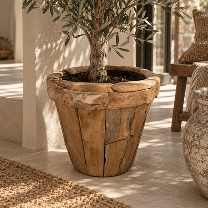 Teakhouten plantenbak met binnenpot 58x58x52 cm – naturel - Youna Label